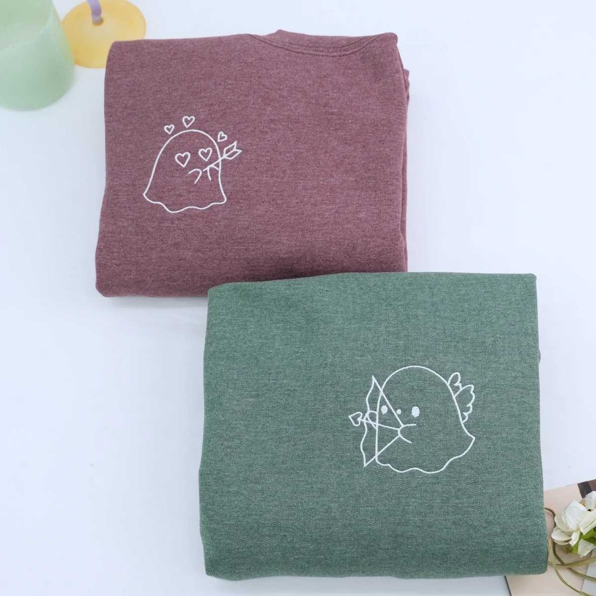 Custom Embroidered Ghost Angel Matching Hoodies for Couples - Image 2