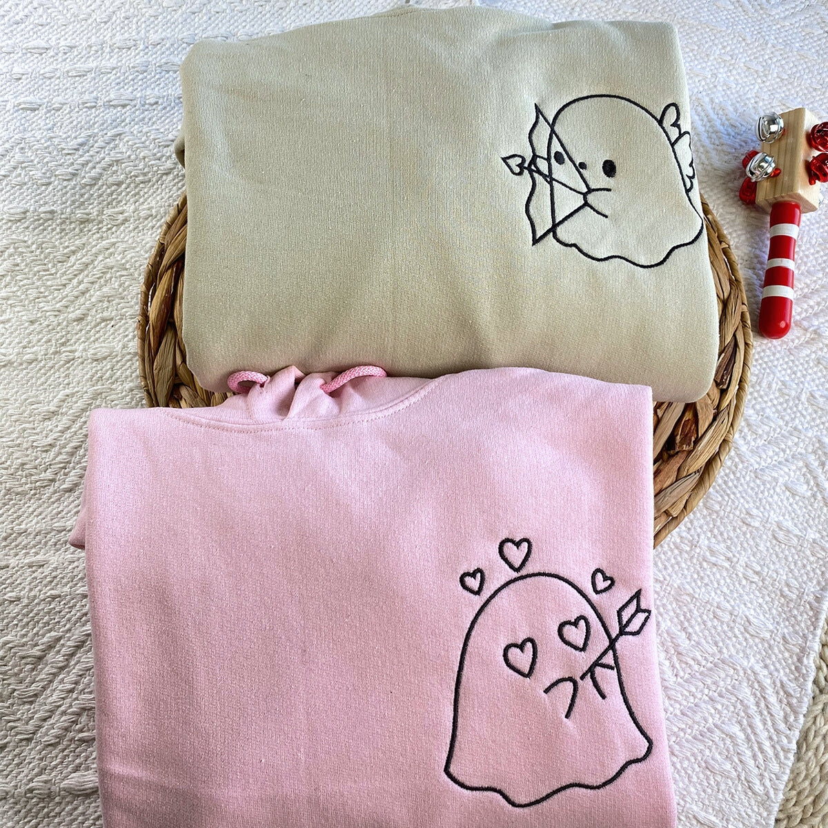 Custom Embroidered Ghost Angel Matching Hoodies for Couples - Image 3