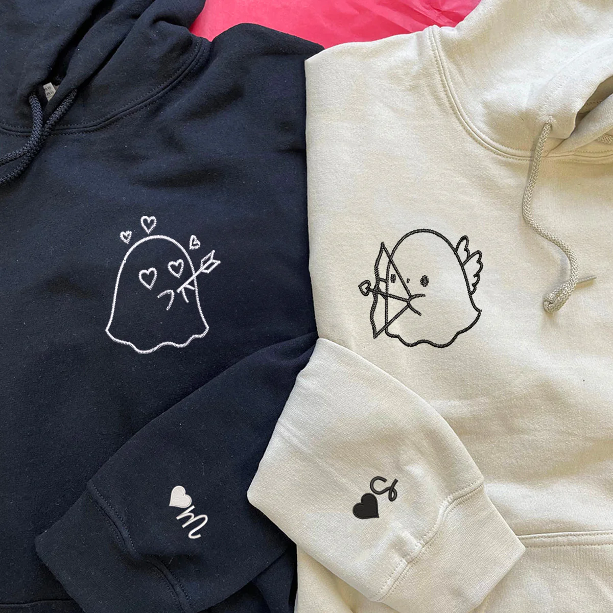 Custom Embroidered Ghost Angel Matching Hoodies for Couples - Image 4