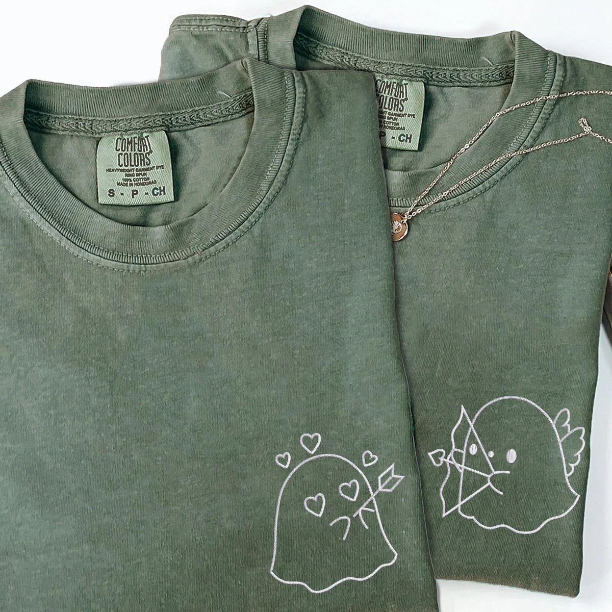 Custom Embroidered Ghost Angel Matching T-shirts for Couples - Image 4