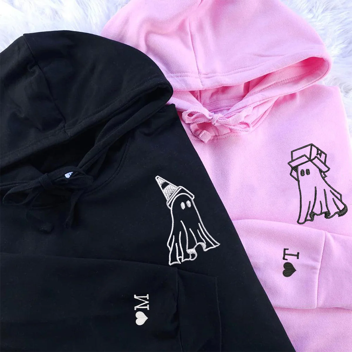 Custom Embroidered Ghost Boxhead & Traffic Cone Matching Hoodies for Couples - Image 5