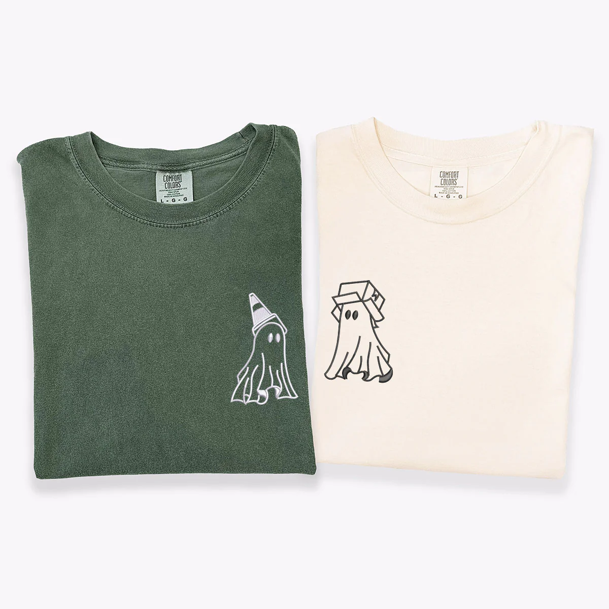 Custom Embroidered Ghost Boxhead & Traffic Cone Matching T-shirts for Couples - Image 4