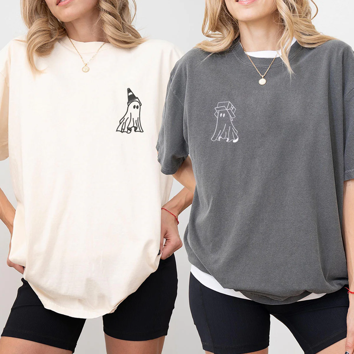 Custom Embroidered Ghost Boxhead & Traffic Cone Matching T-shirts for Couples - Image 6