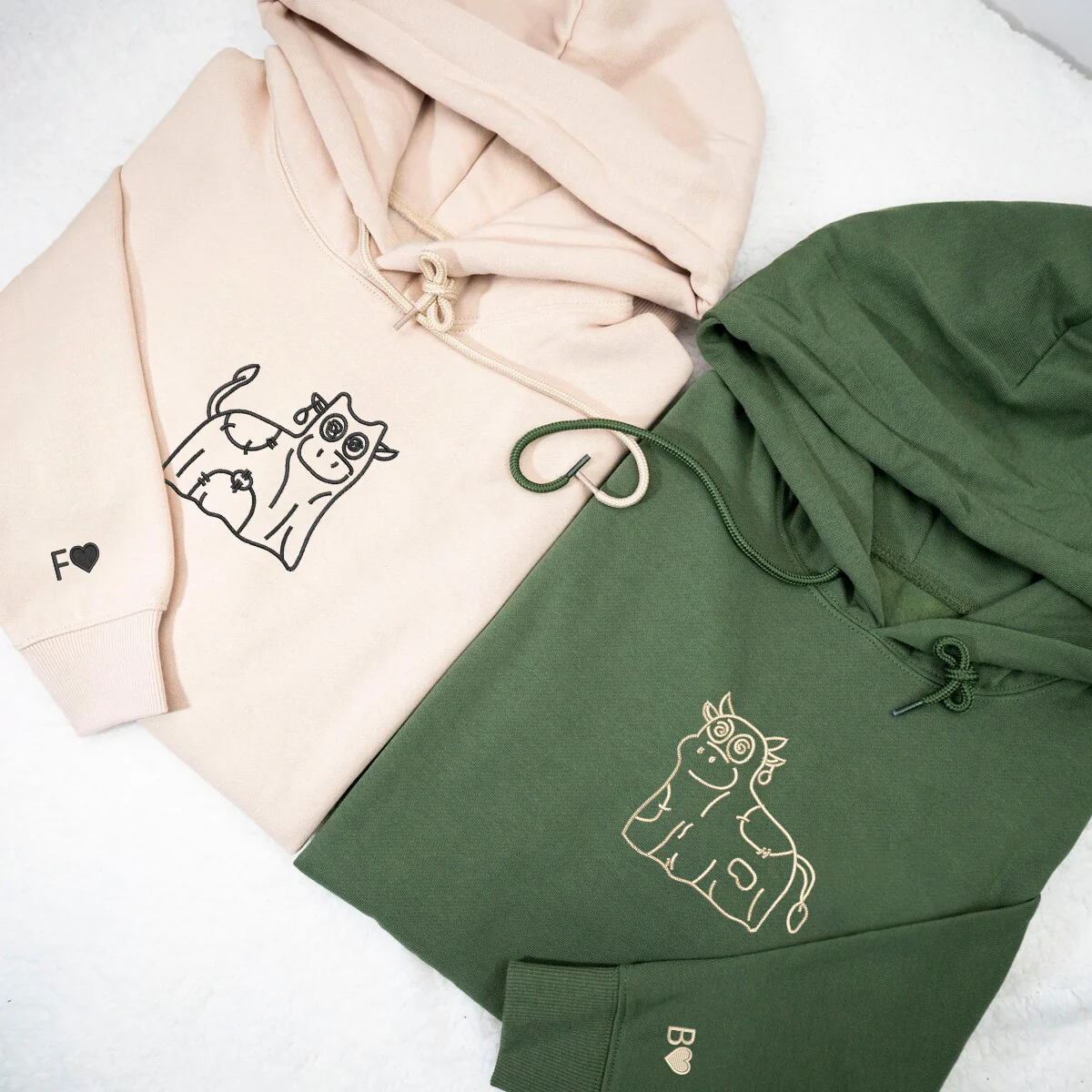 Custom Embroidered Ghost Cows Matching Hoodies for Couples - Image 2