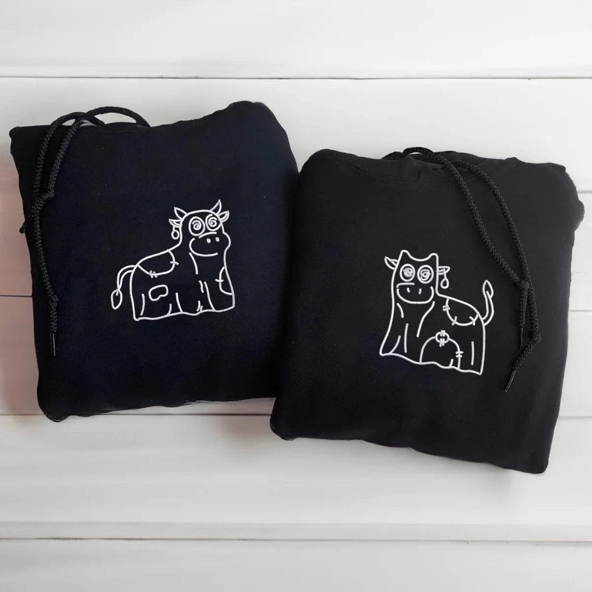 Custom Embroidered Ghost Cows Matching Hoodies for Couples - Image 4
