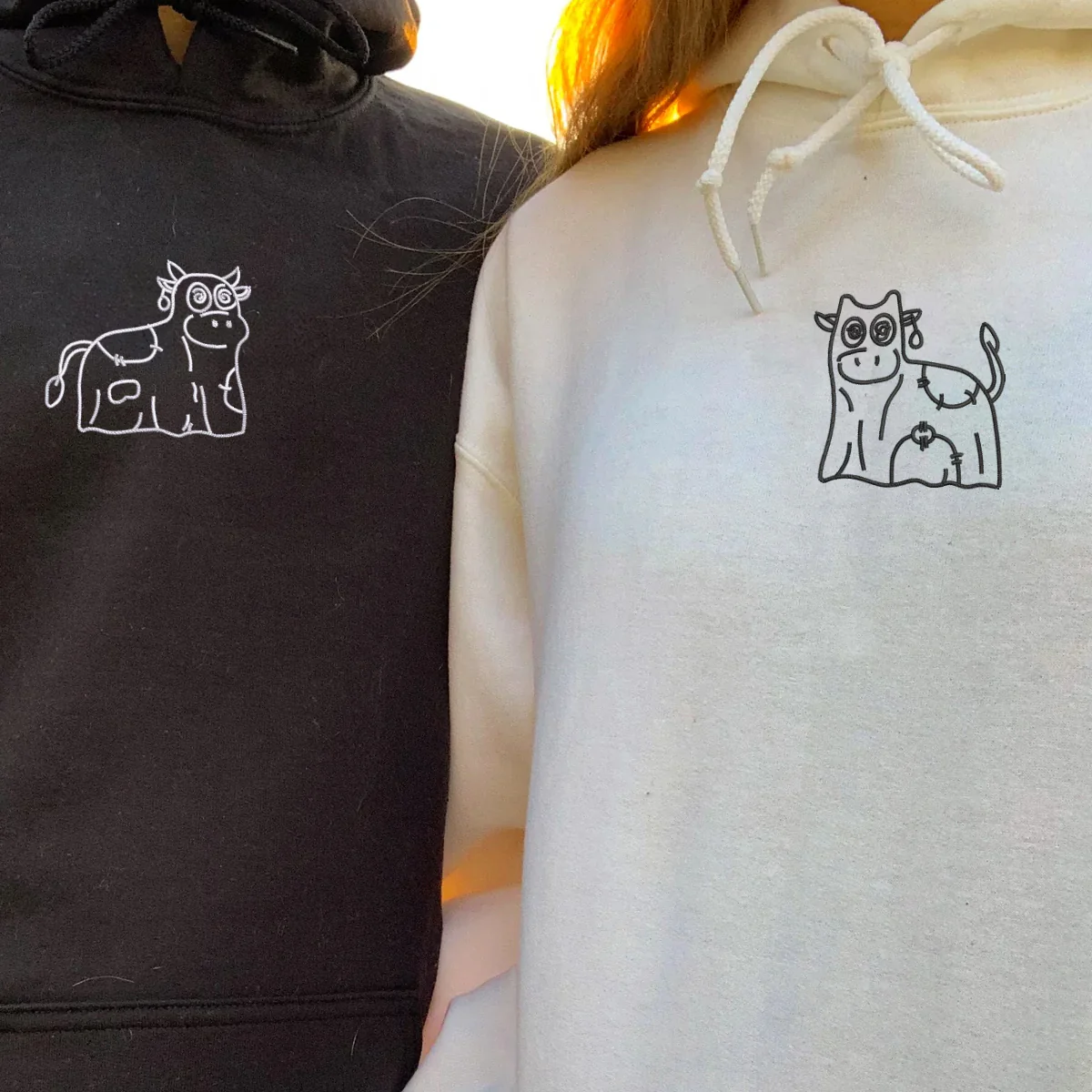 Custom Embroidered Ghost Cows Matching Hoodies for Couples - Image 5