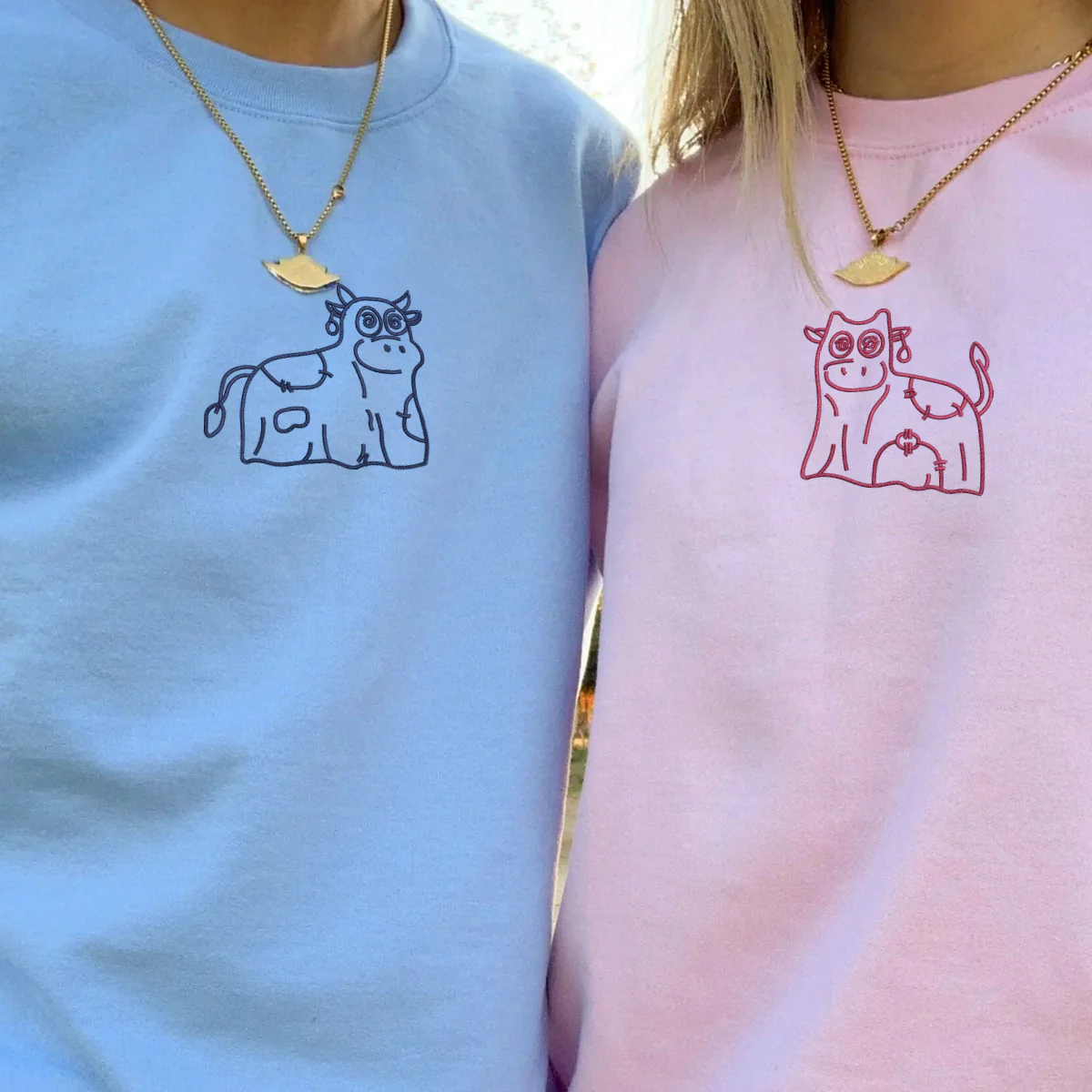 Custom Embroidered Ghost Cows Matching Hoodies for Couples - Image 6