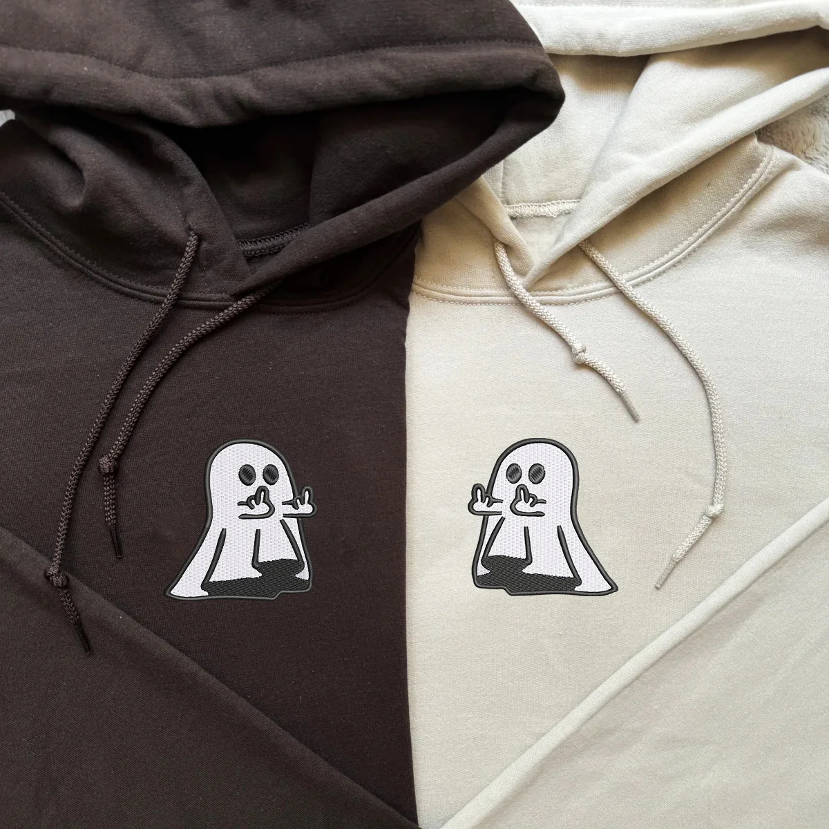 Custom Embroidered Ghost Cute Hands Matching Hoodies for Couples - Image 3