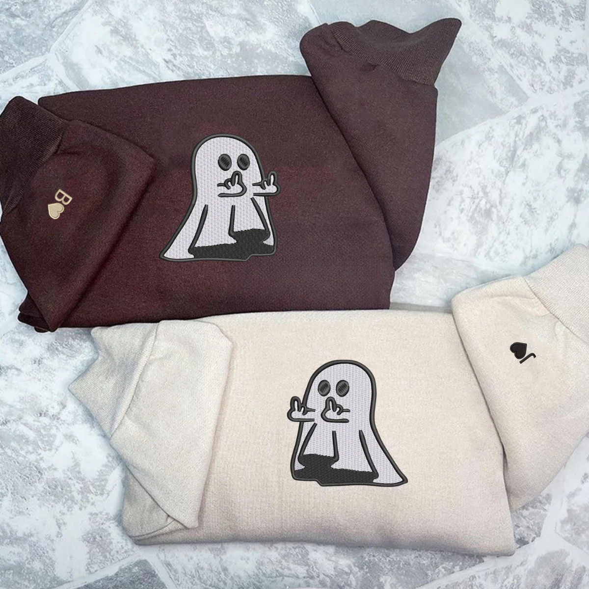 Custom Embroidered Ghost Cute Hands Matching Hoodies for Couples - Image 4