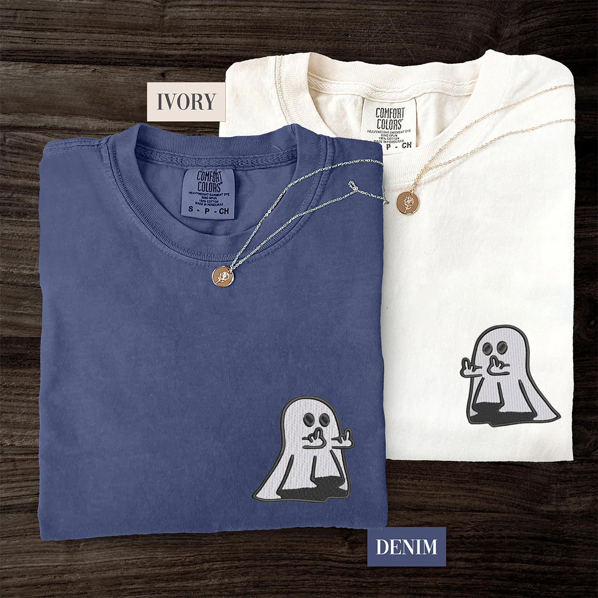 Custom Embroidered Ghost Cute Hands Matching T-shirts for Couples - Image 2