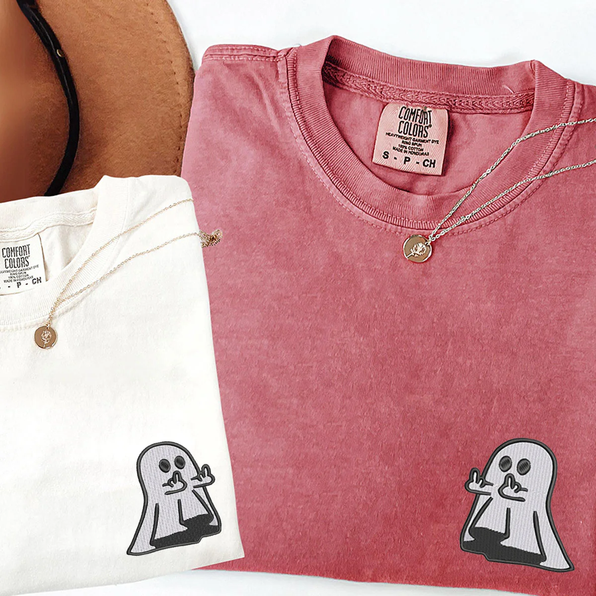 Custom Embroidered Ghost Cute Hands Matching T-shirts for Couples - Image 3