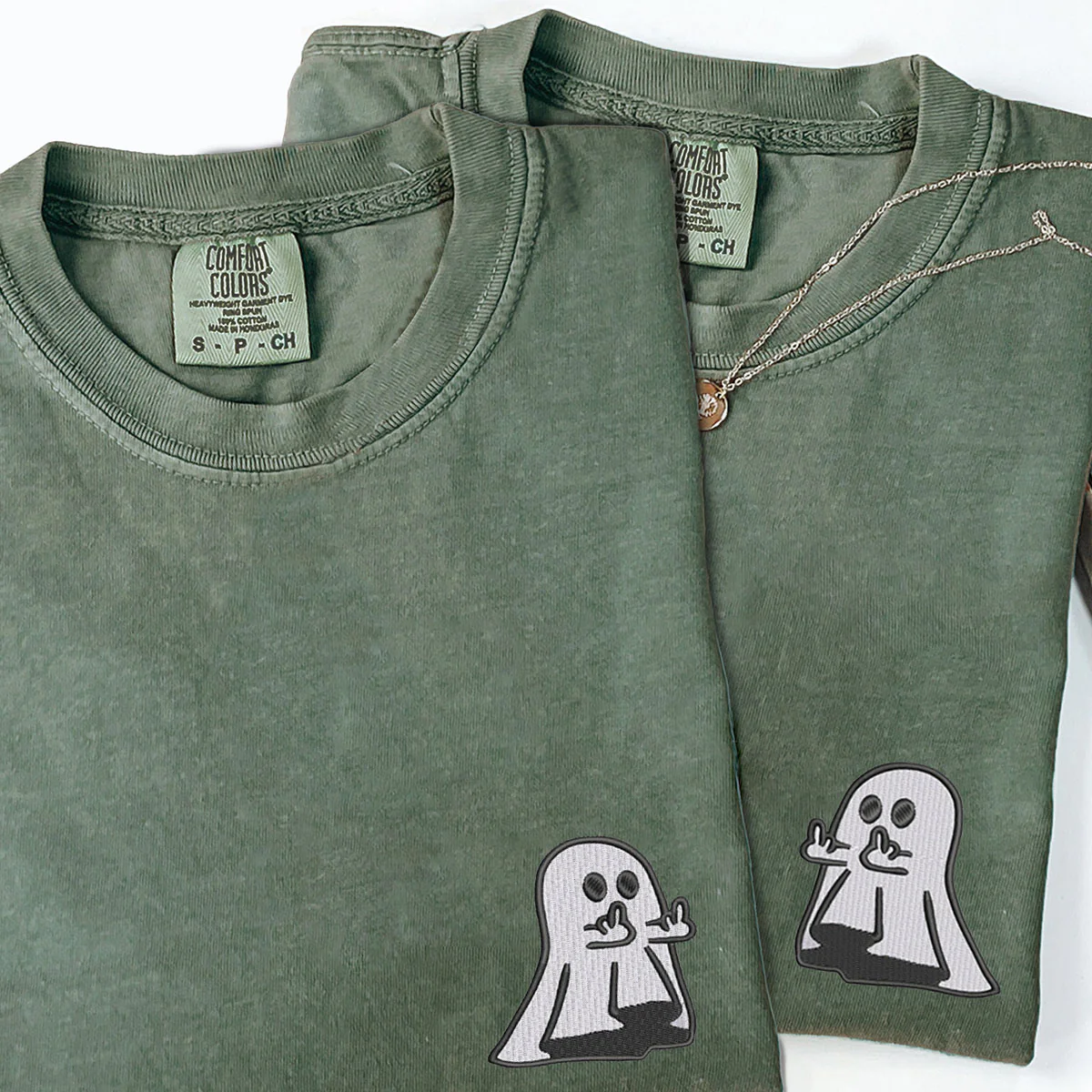 Custom Embroidered Ghost Cute Hands Matching T-shirts for Couples - Image 4