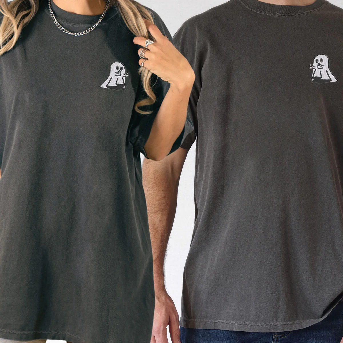 Custom Embroidered Ghost Cute Hands Matching T-shirts for Couples - Image 6