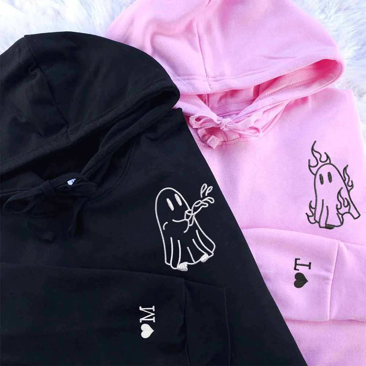 Custom Embroidered Ghost Firefighter Matching Hoodies for Couples - Image 2