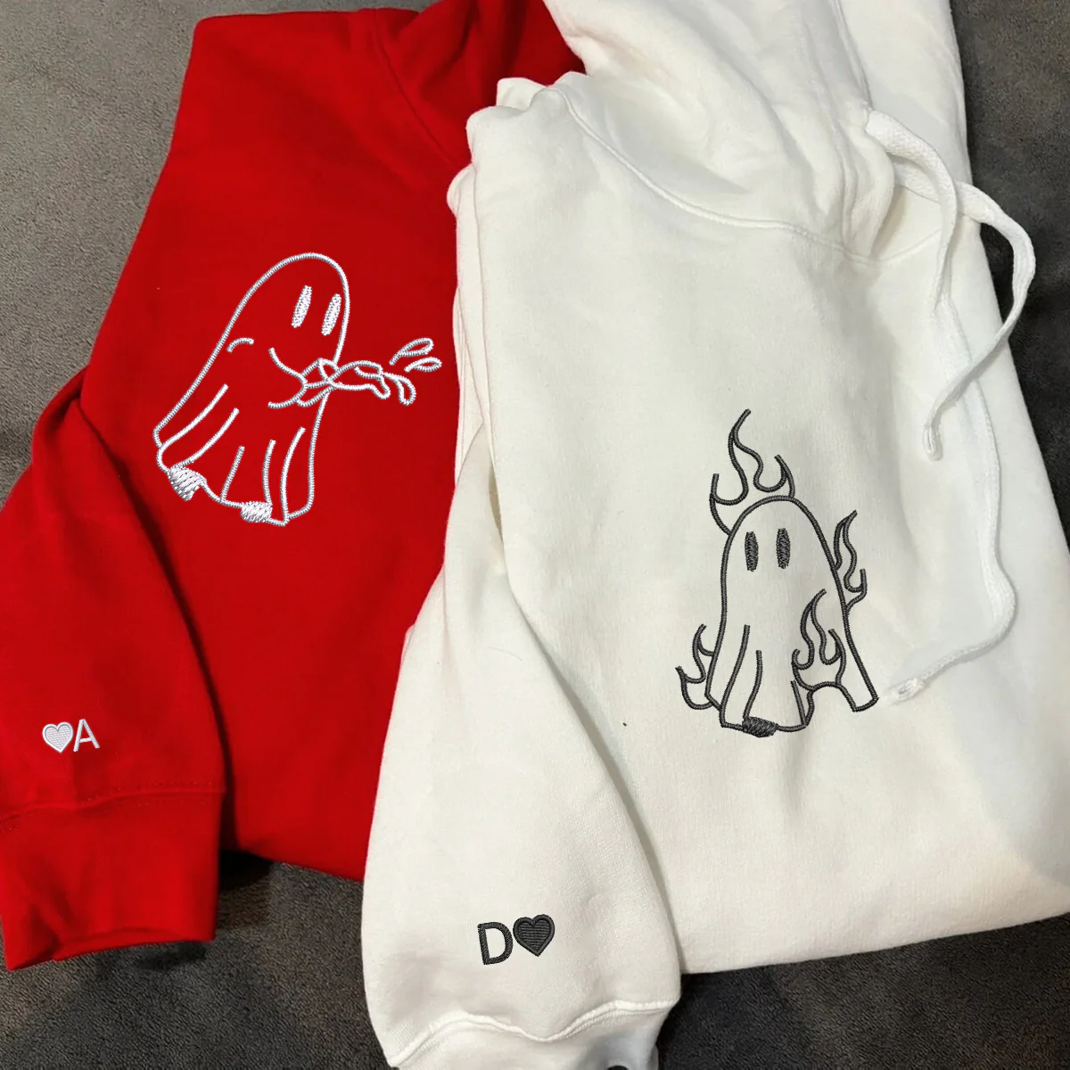 Custom Embroidered Ghost Firefighter Matching Hoodies for Couples - Image 5