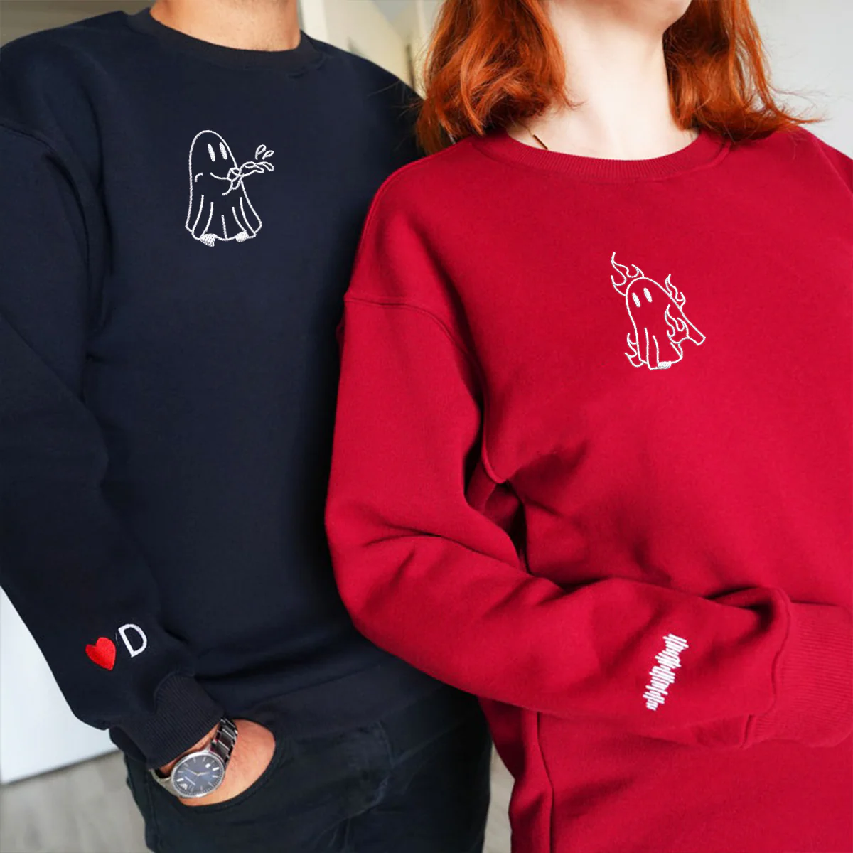 Custom Embroidered Ghost Firefighter Matching Hoodies for Couples - Image 7