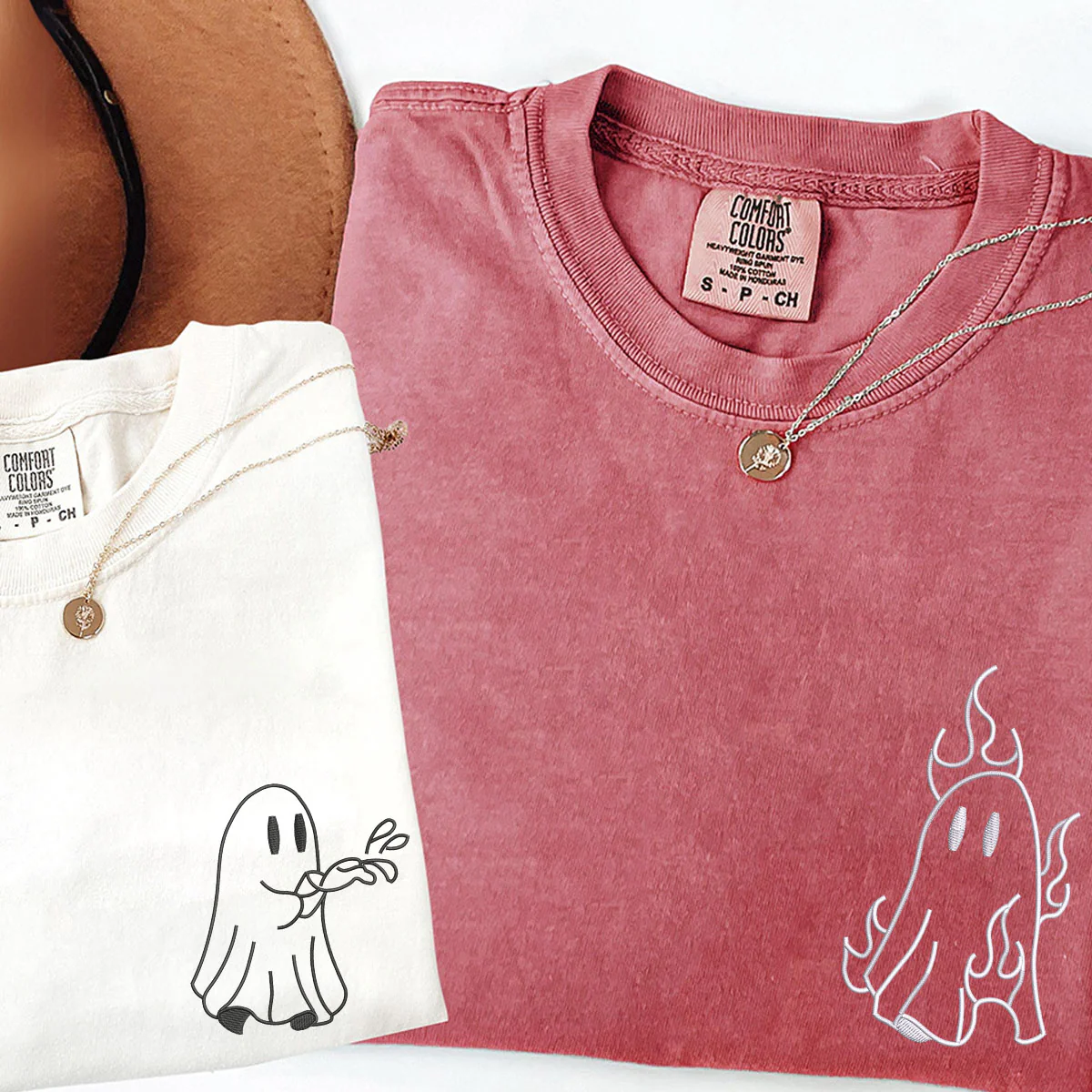 Custom Embroidered Ghost Firefighter Matching T-shirts for Couples - Image 2