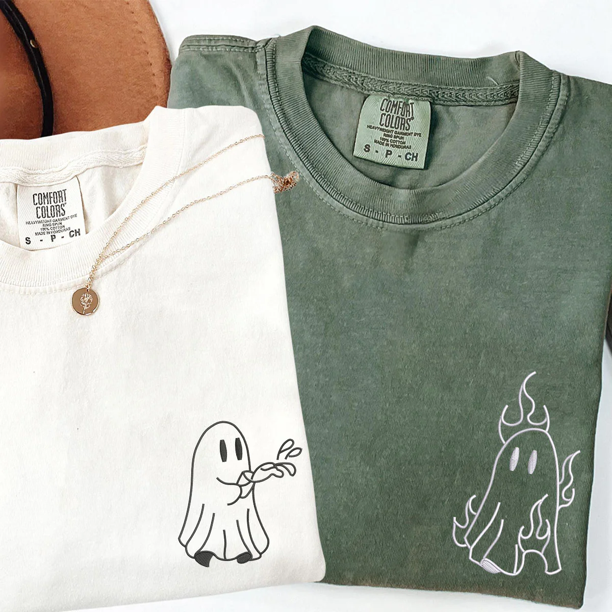 Custom Embroidered Ghost Firefighter Matching T-shirts for Couples - Image 3