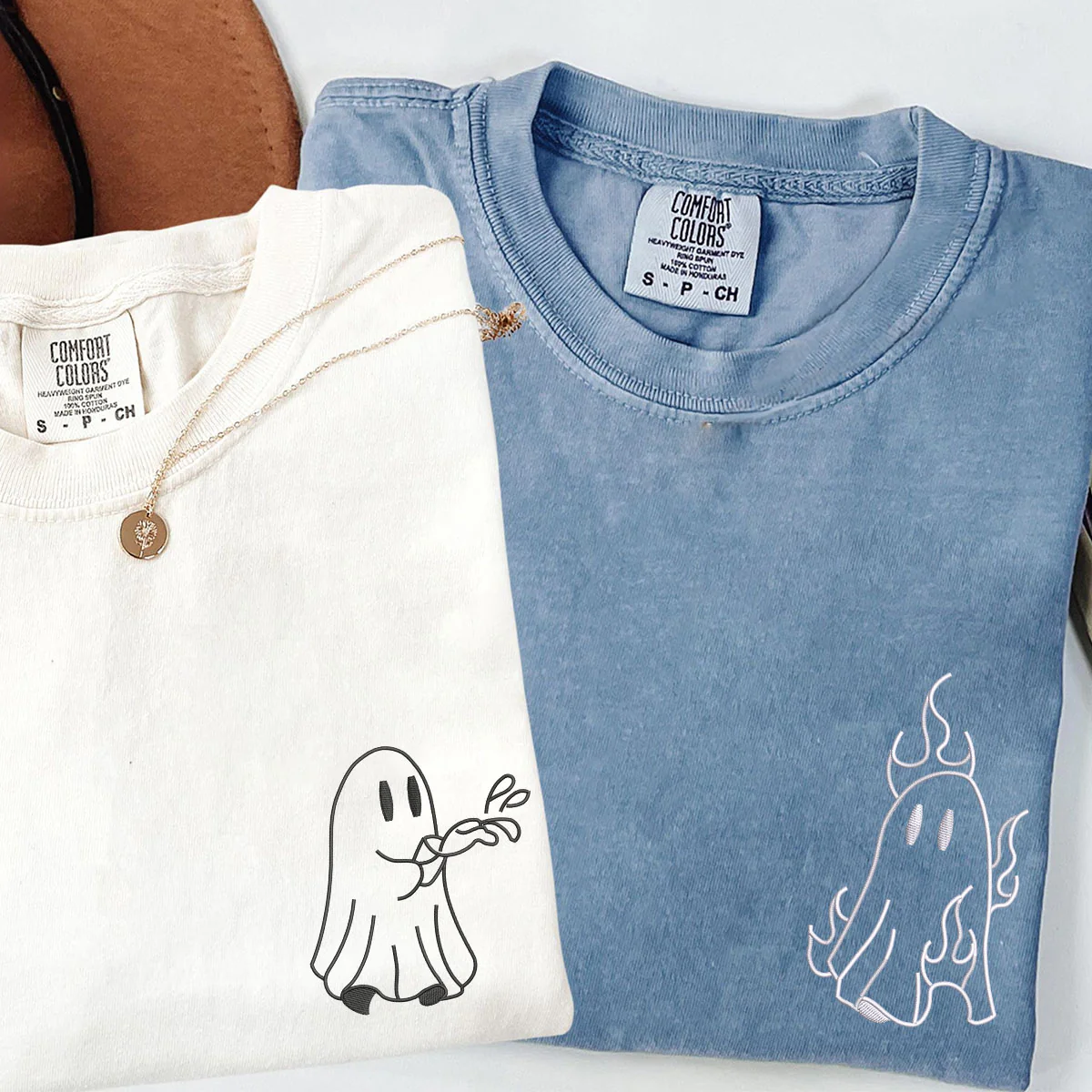Custom Embroidered Ghost Firefighter Matching T-shirts for Couples - Image 4