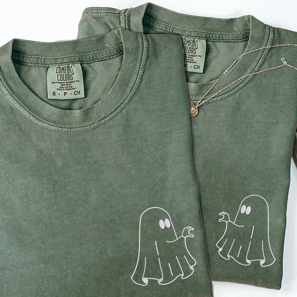 Custom Embroidered Ghost Heart Hands Matching T-shirts for Couples - Image 2