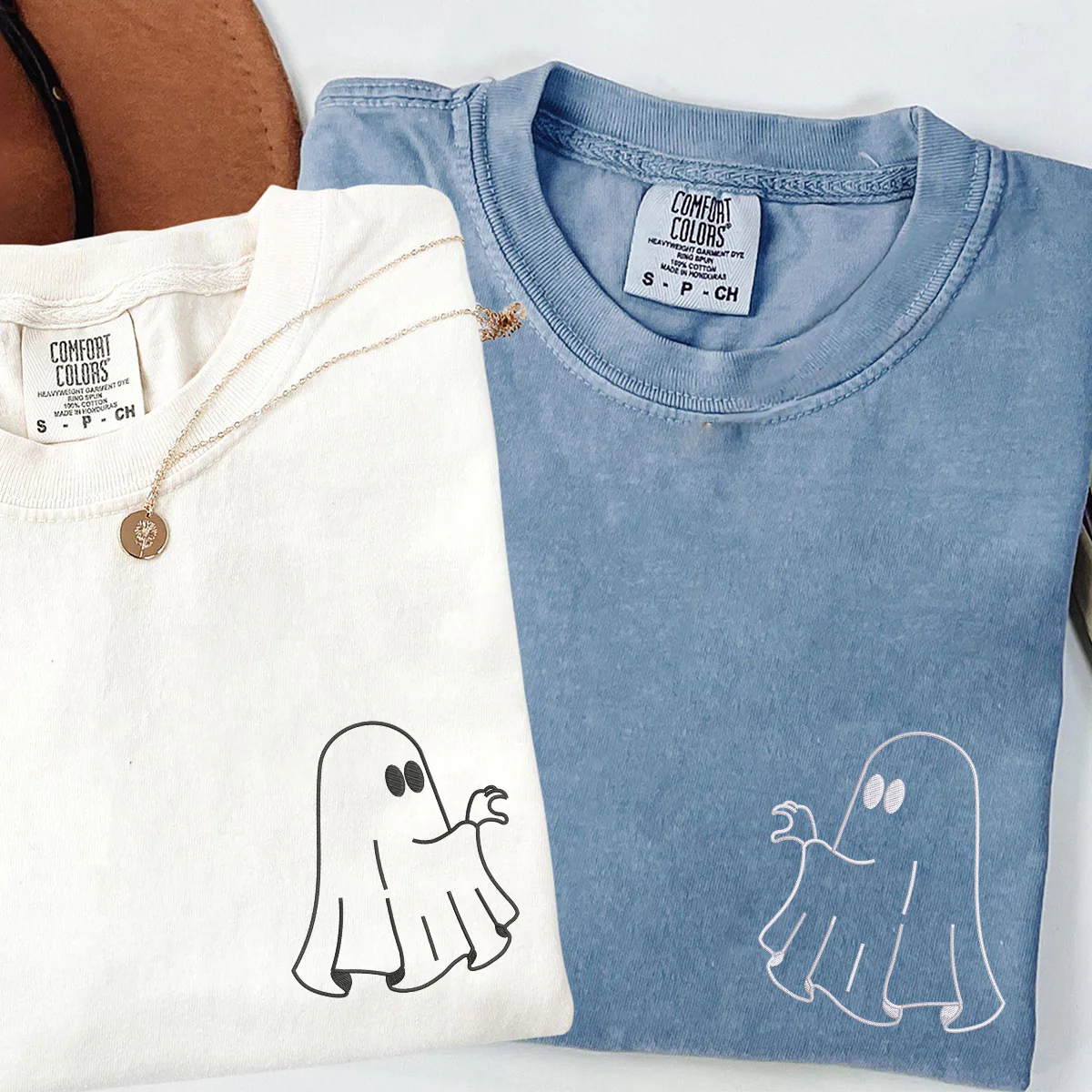 Custom Embroidered Ghost Heart Hands Matching T-shirts for Couples - Image 4