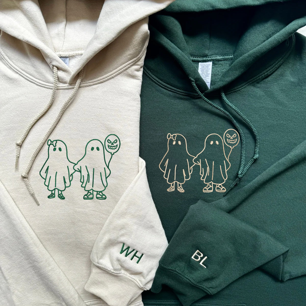 Custom Embroidered Ghost Holding Hands Matching Hoodies for Couples - Image 3