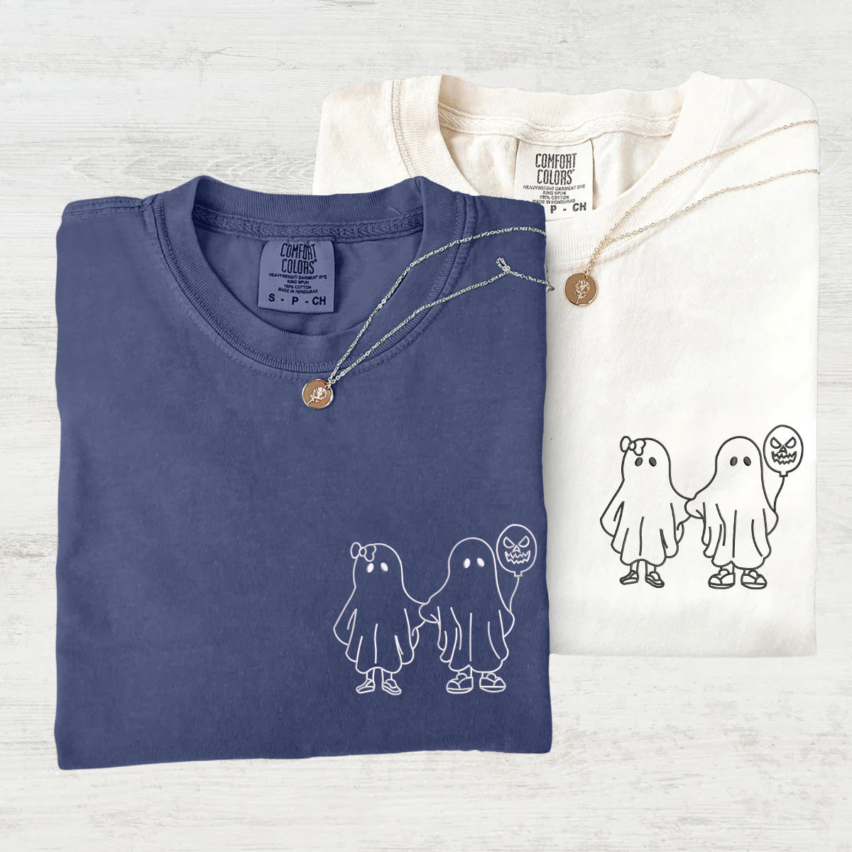 Custom Embroidered Ghost Holding Hands Matching T-shirts for Couples - Image 2