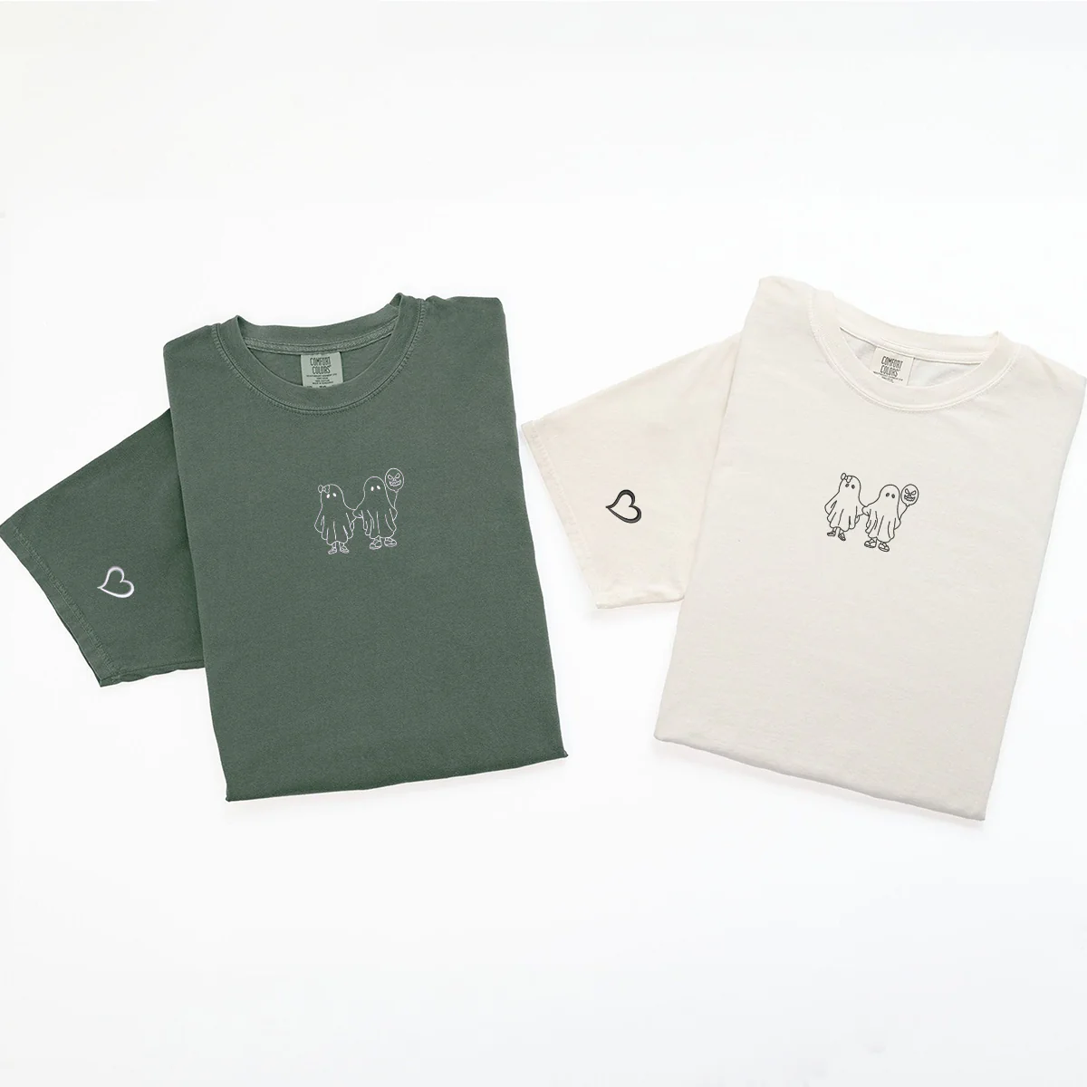 Custom Embroidered Ghost Holding Hands Matching T-shirts for Couples - Image 5