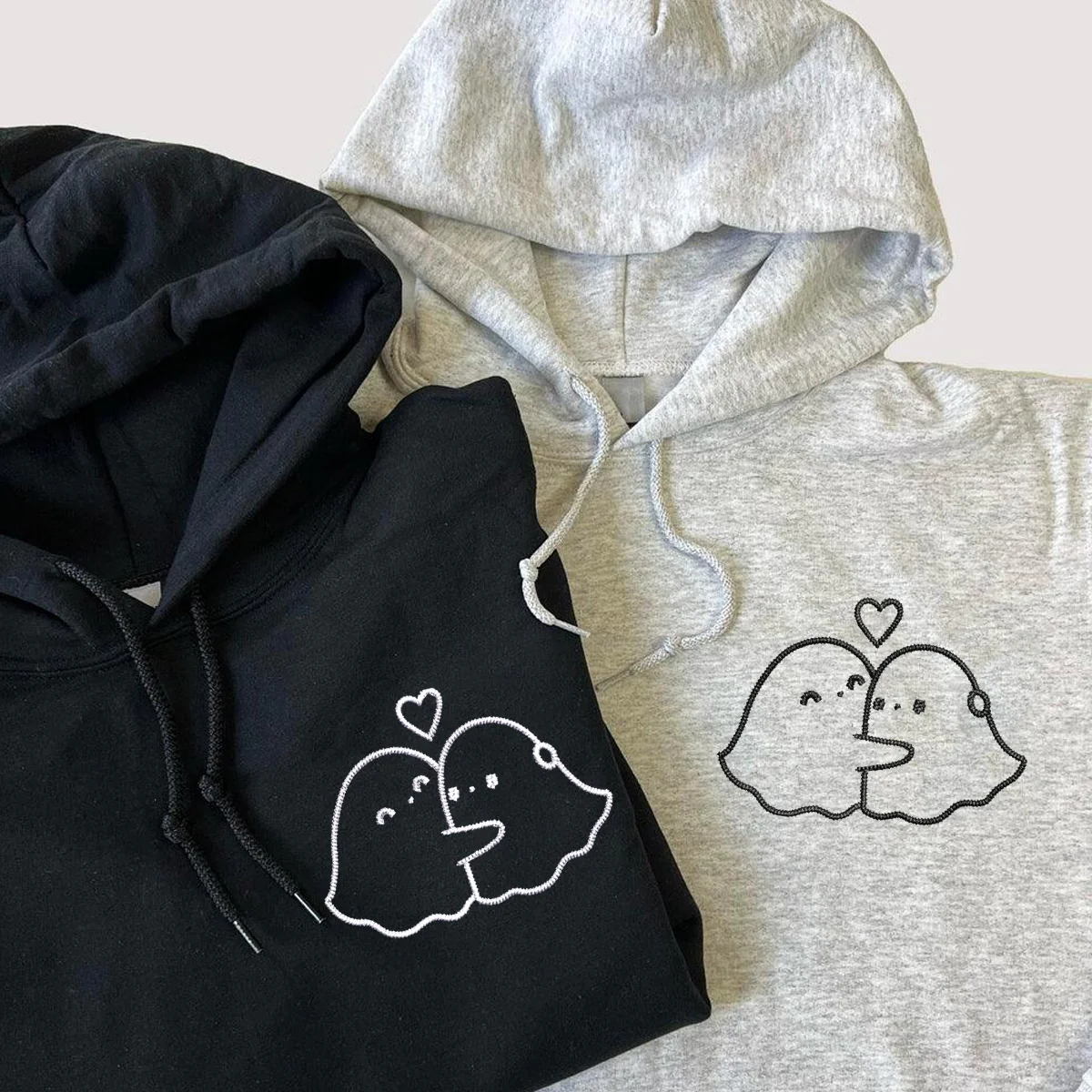 Custom Embroidered Ghost Hug Matching Hoodies for Couples - Image 4