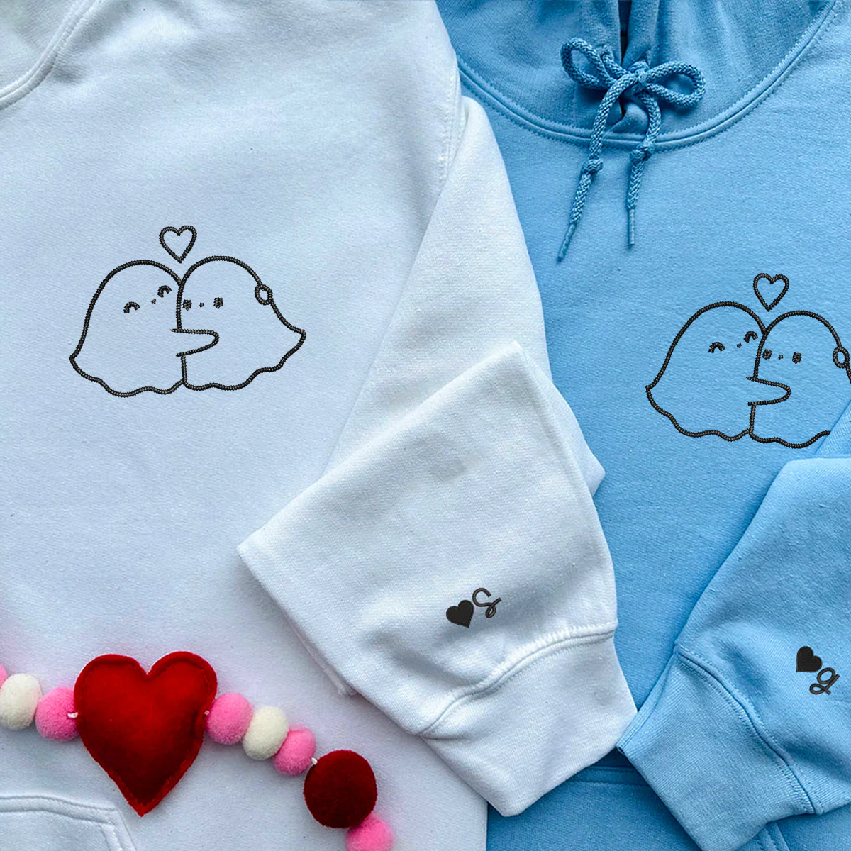 Custom Embroidered Ghost Hug Matching Hoodies for Couples - Image 5