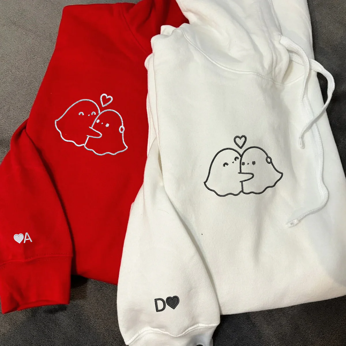 Custom Embroidered Ghost Hug Matching Hoodies for Couples - Image 6