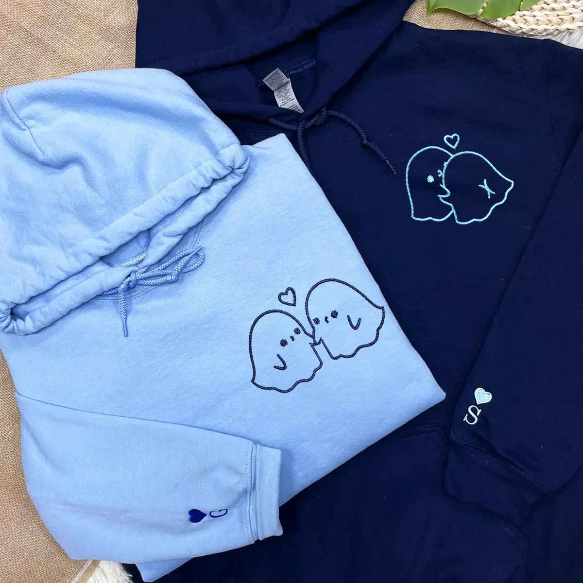 Custom Embroidered Ghost Love Matching Hoodies for Couples - Image 2