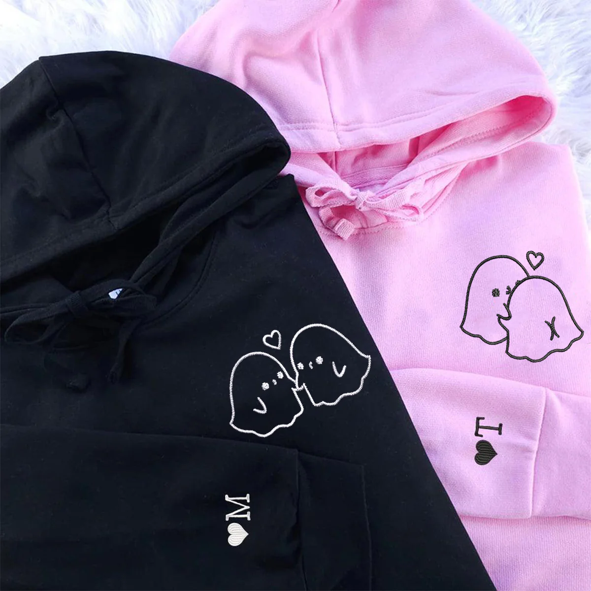 Custom Embroidered Ghost Love Matching Hoodies for Couples - Image 3