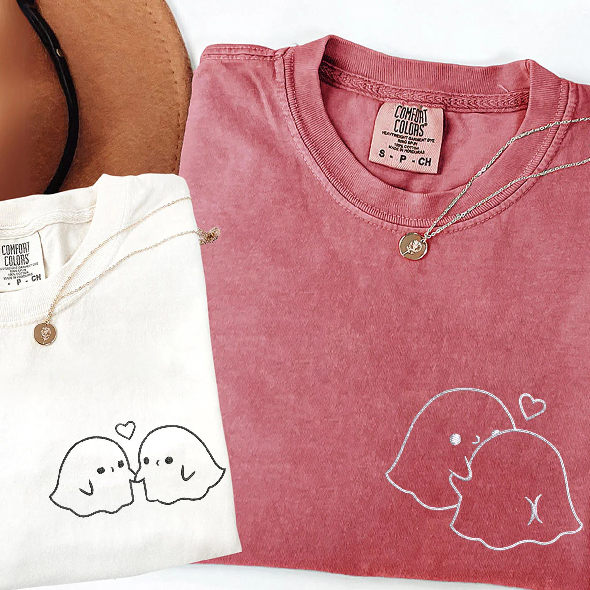 Custom Embroidered Ghost Love Matching T-shirts for Couples - Image 2
