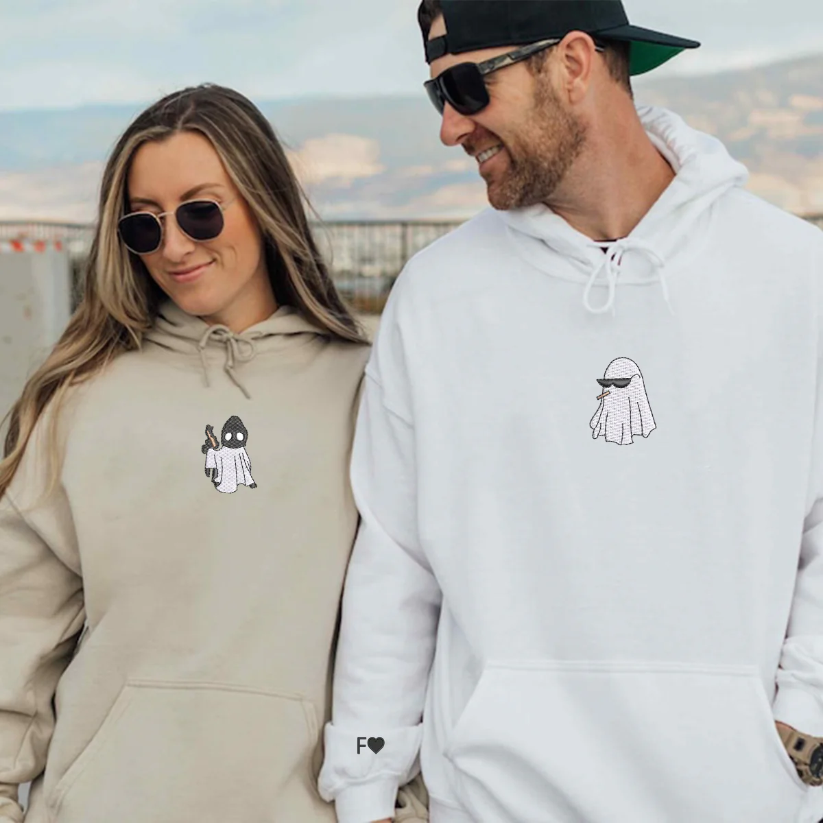 Custom Embroidered Ghost Partners In Crime Matching Hoodies for Couples - Image 5