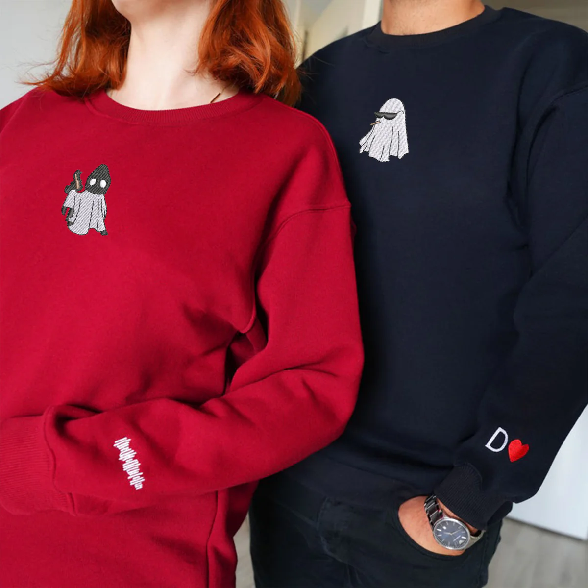 Custom Embroidered Ghost Partners In Crime Matching Hoodies for Couples - Image 6