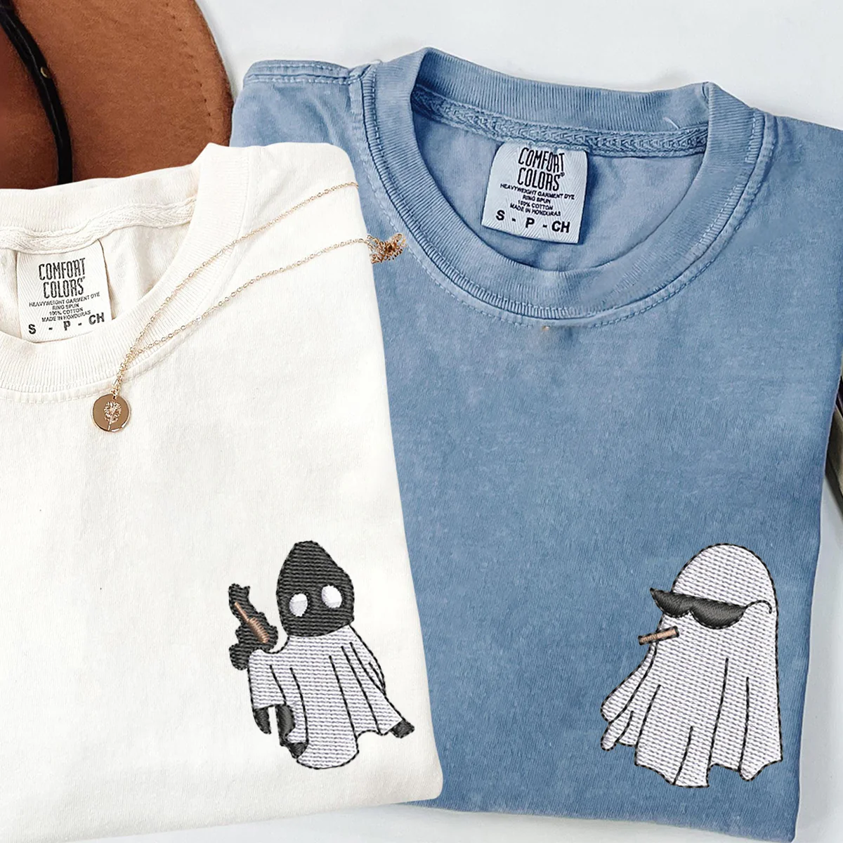 Custom Embroidered Ghost Partners In Crime Matching T-shirts for Couples - Image 2