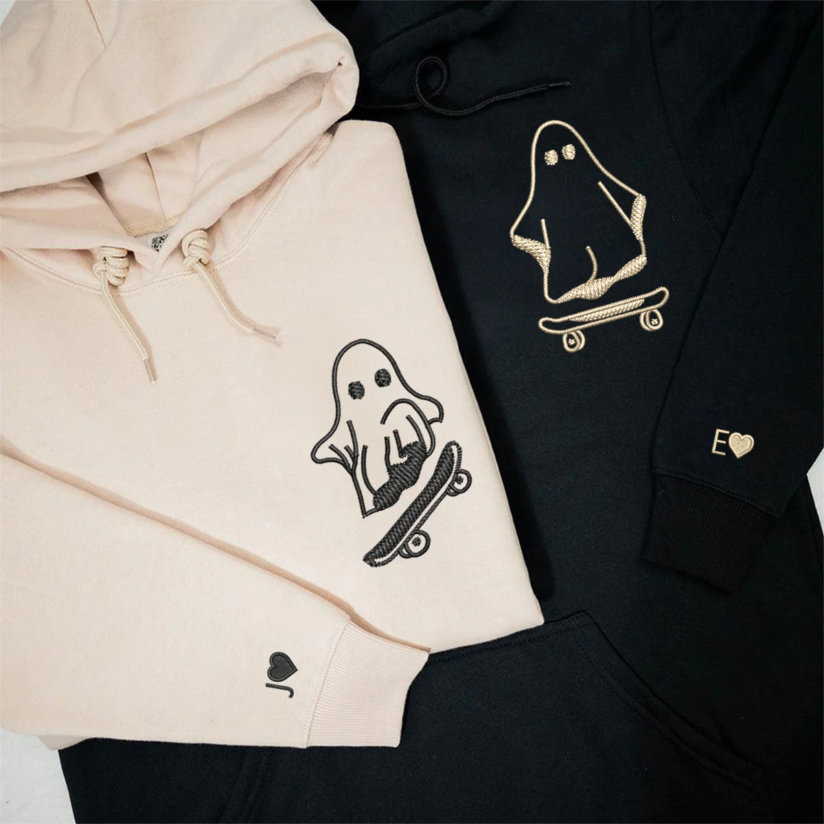 Custom Embroidered Ghost Skater Matching Hoodies for Couples - Image 2