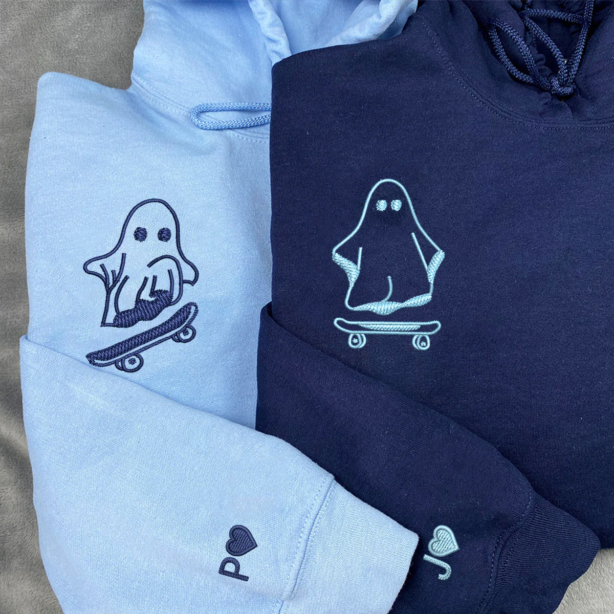 Custom Embroidered Ghost Skater Matching Hoodies for Couples - Image 3
