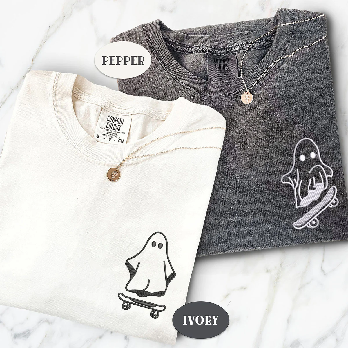 Custom Embroidered Ghost Skater Matching T-shirts for Couples - Image 2