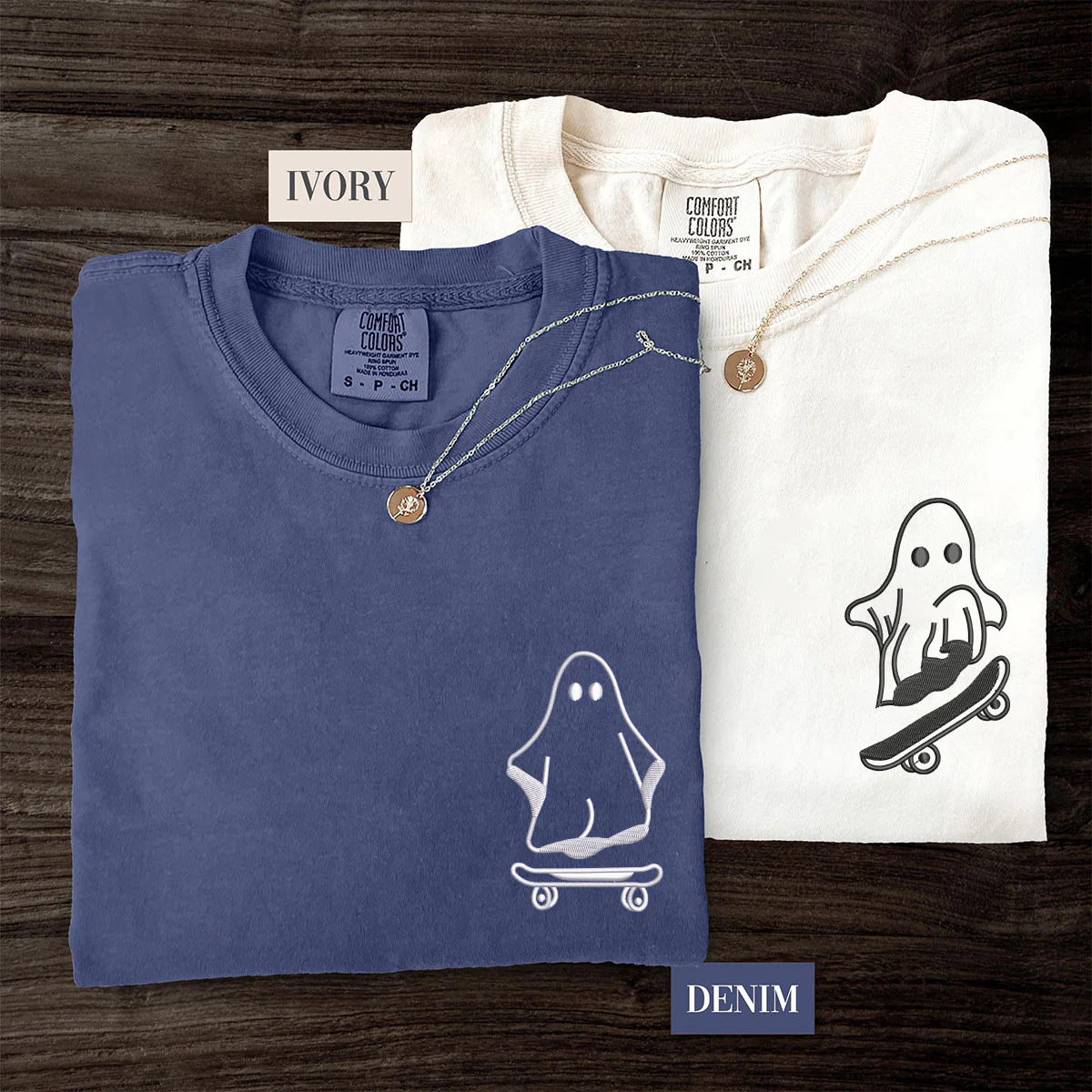 Custom Embroidered Ghost Skater Matching T-shirts for Couples - Image 3