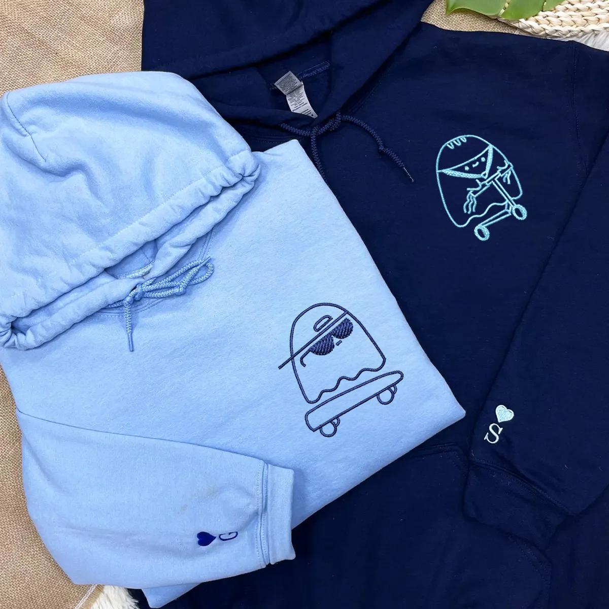 Custom Embroidered Ghosts Skateboard and Scooter Matching Hoodies for Couples - Image 2