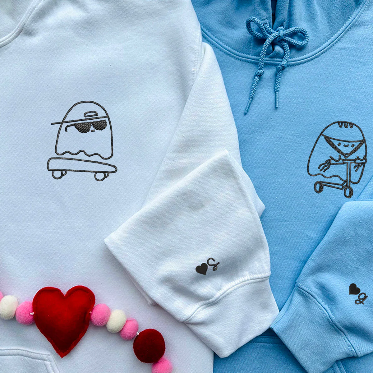 Custom Embroidered Ghosts Skateboard and Scooter Matching Hoodies for Couples - Image 6