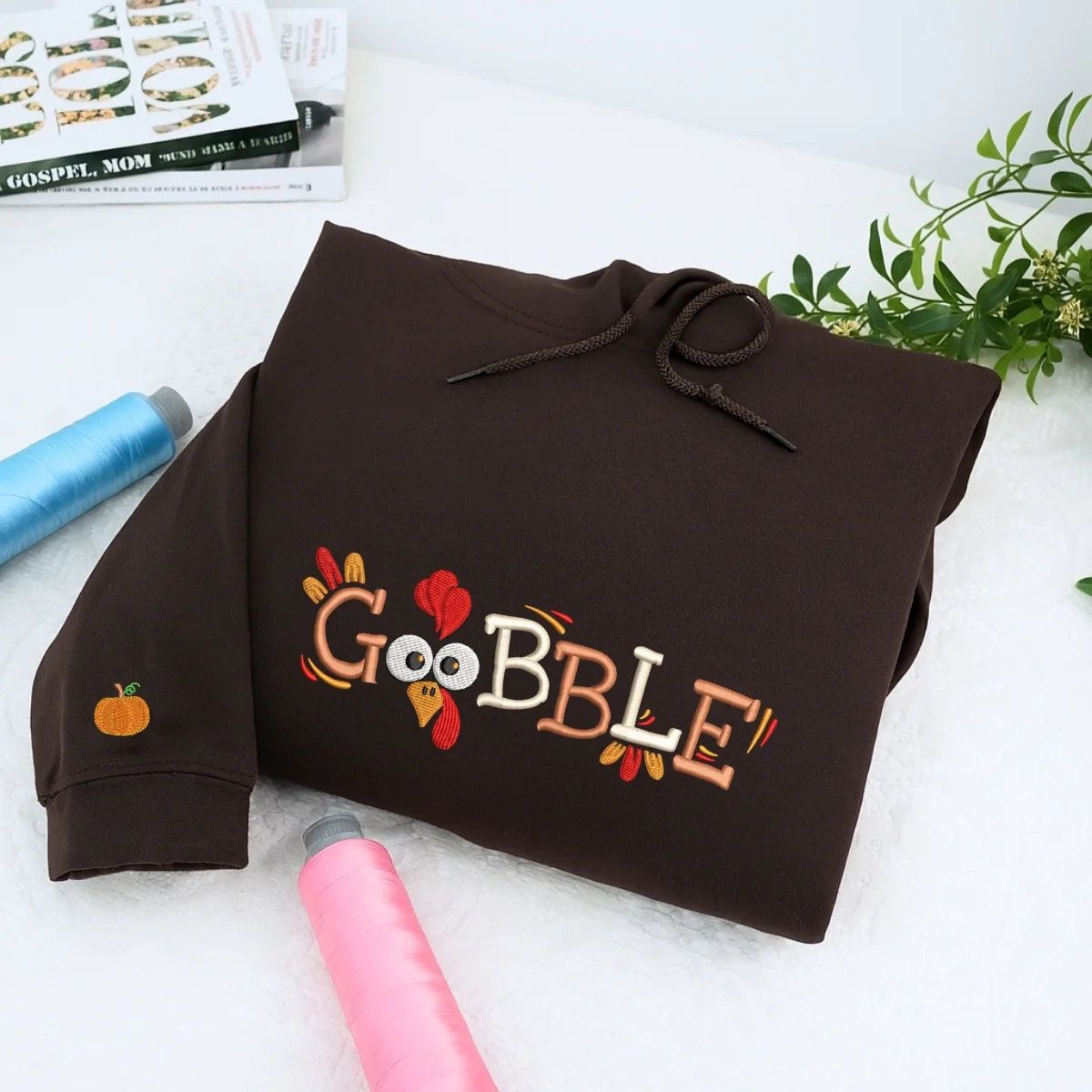Custom Embroidered Gobble Till You Wobble Hoodie | Funny Thanksgiving Sweatshirt β Cozy Fall Embroidery Gift - Image 4