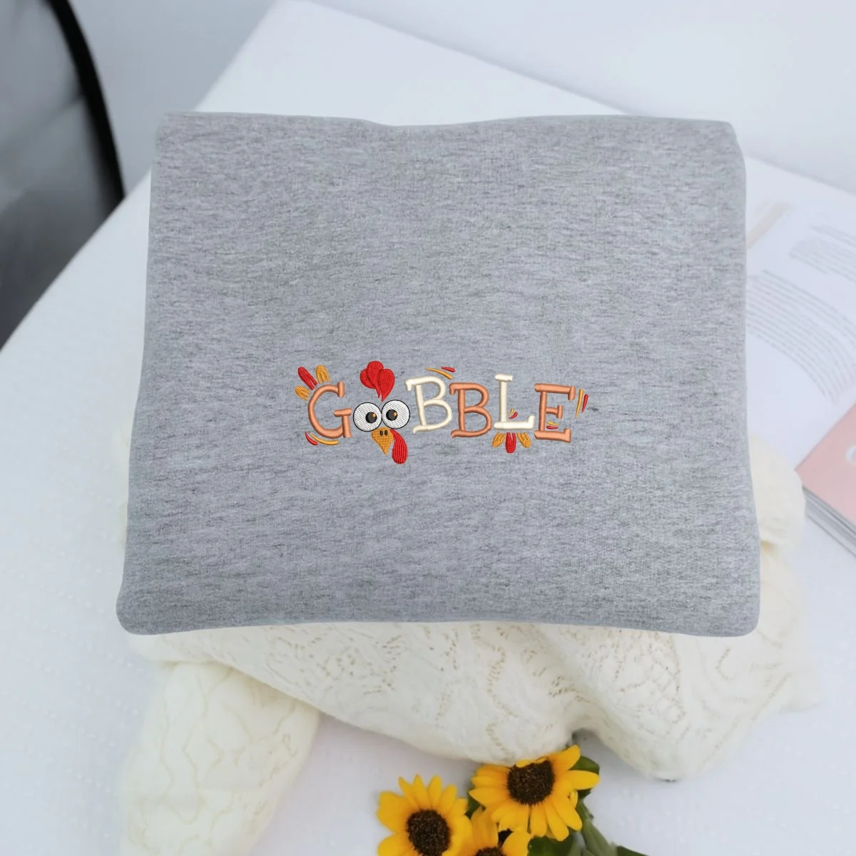 Custom Embroidered Gobble Till You Wobble Hoodie | Funny Thanksgiving Sweatshirt β Cozy Fall Embroidery Gift - Image 7
