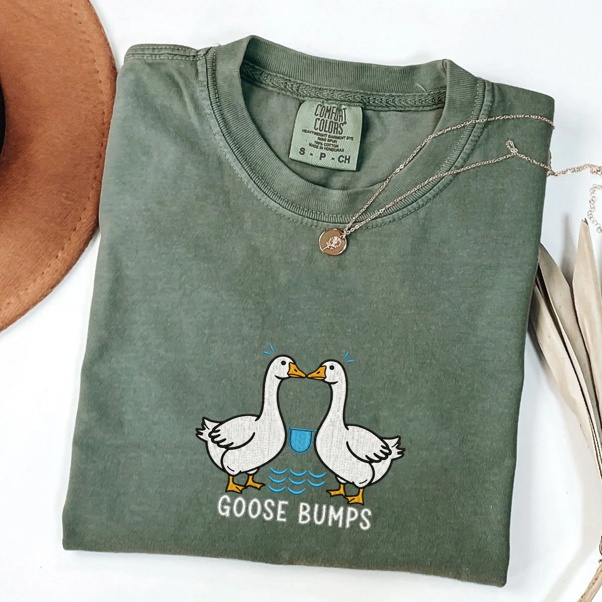 Custom Embroidered Goose Bumps T-Shirt | Funny Silly Goose Meme Tee – Cute Embroidered Animal Shirt Gift - Image 4