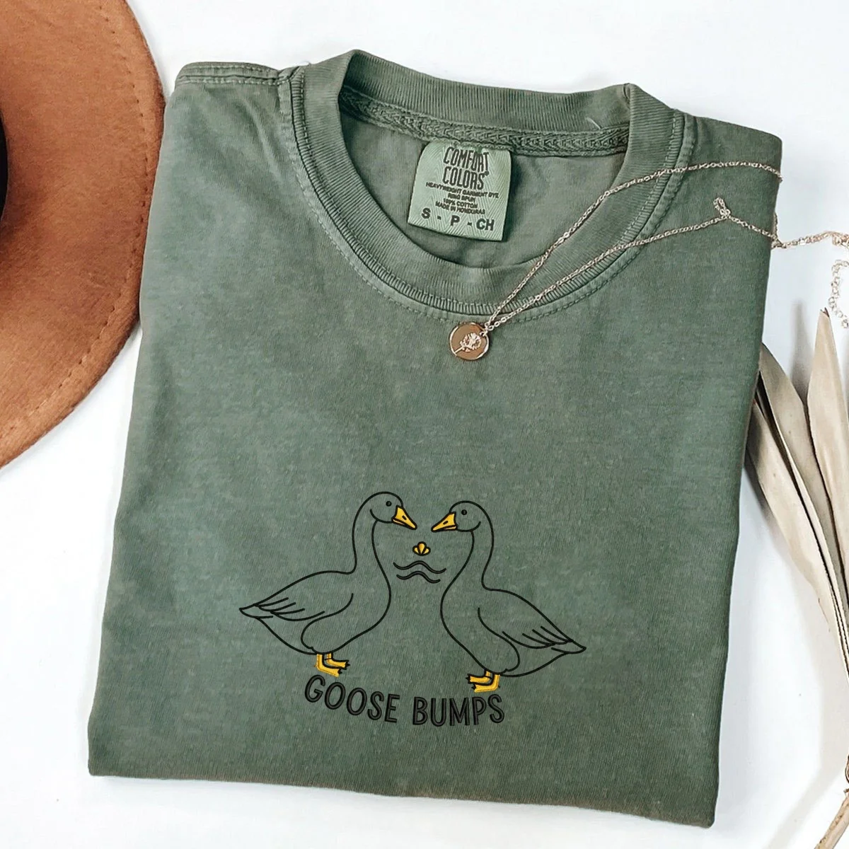 Custom Embroidered Goose Bumps T-Shirt | Funny Silly Goose Meme Tee – Cute Animal Embroidered Shirt Gift - Image 5