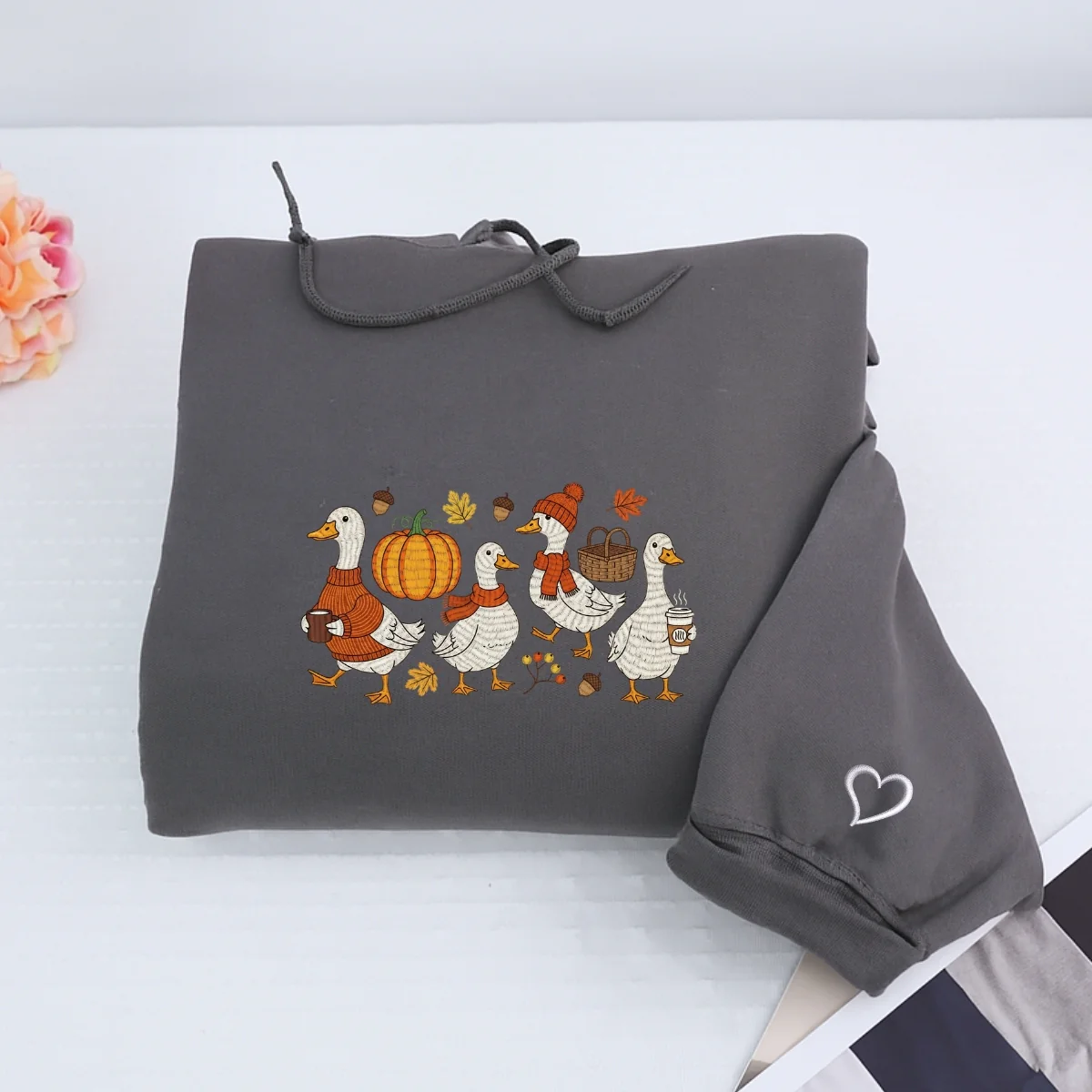 Custom Embroidered Goose Sweatshirt | Cozy Fall Thanksgiving Hoodie β Cute Autumn Embroidery Gift