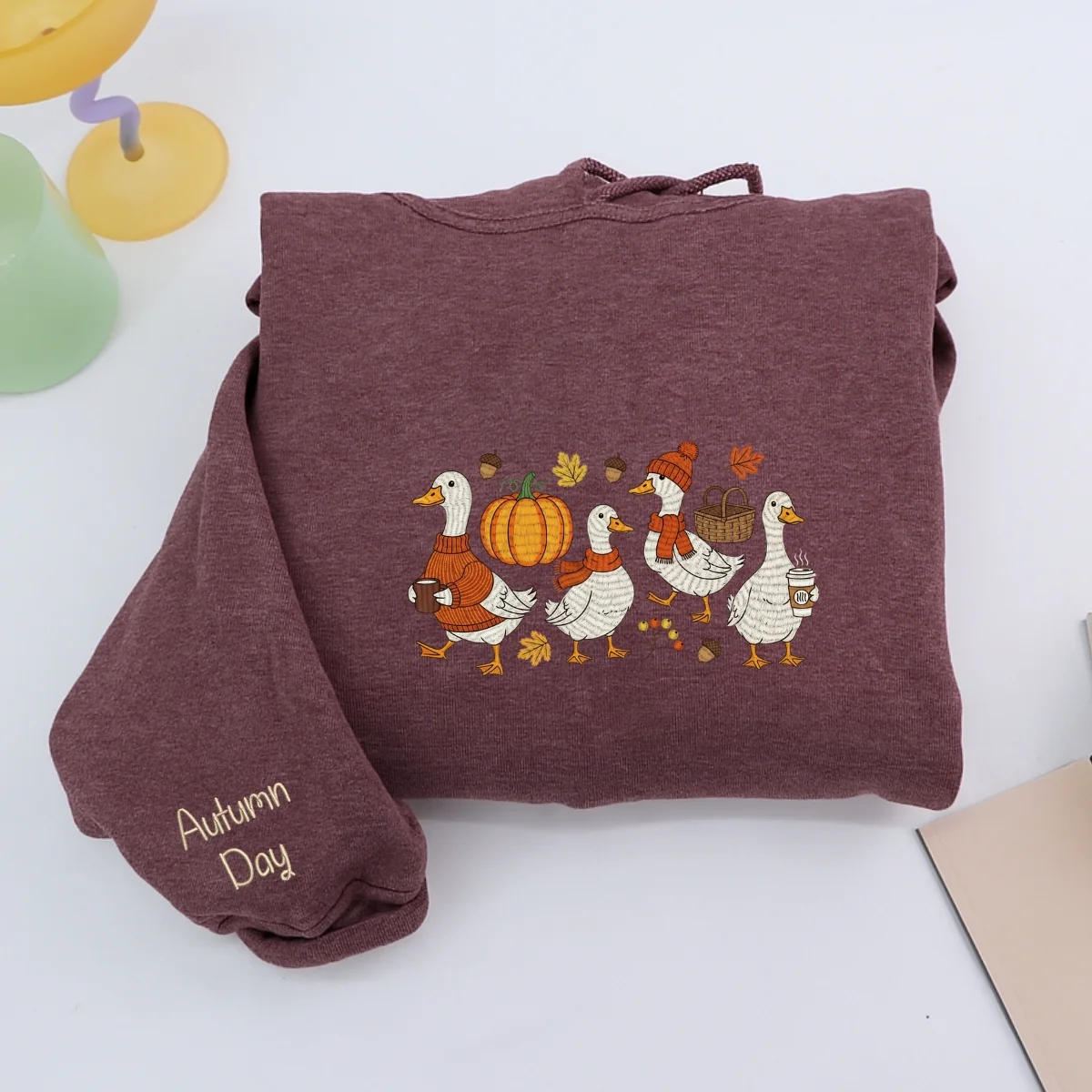 Custom Embroidered Goose Sweatshirt | Cozy Fall Thanksgiving Hoodie β Cute Autumn Embroidery Gift - Image 3