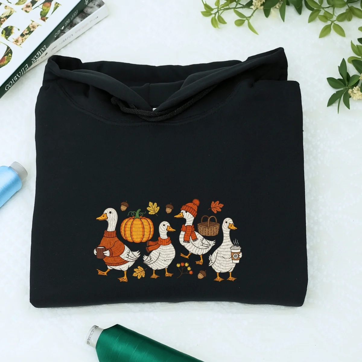 Custom Embroidered Goose Sweatshirt | Cozy Fall Thanksgiving Hoodie β Cute Autumn Embroidery Gift - Image 4